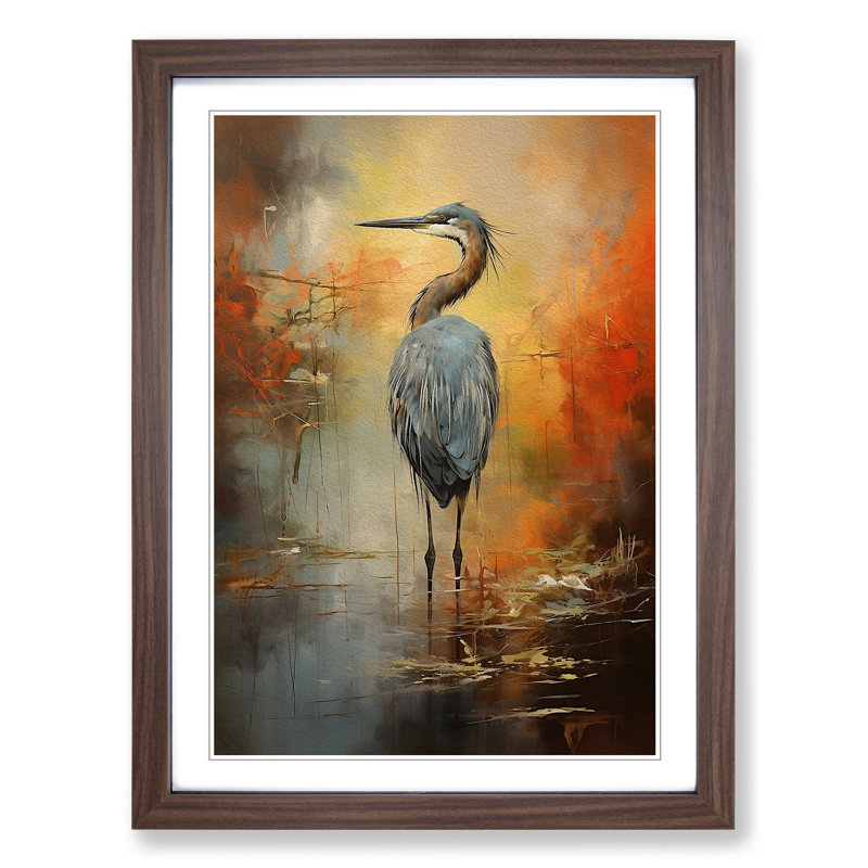 Heron Action Painting - Single Picture Frame Print on Wood