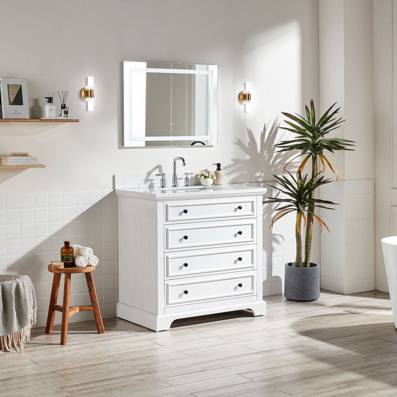 Meuble-lavabo simple autoportant de 36 po avec plateau en marbre entièrement assemblé