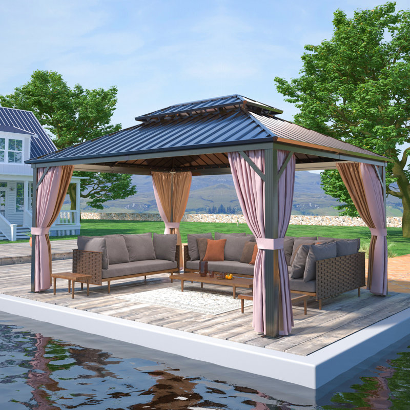 Outdoor Aluminum Frame Hardtop Patio Gazebo, 16 ft x 12 ft