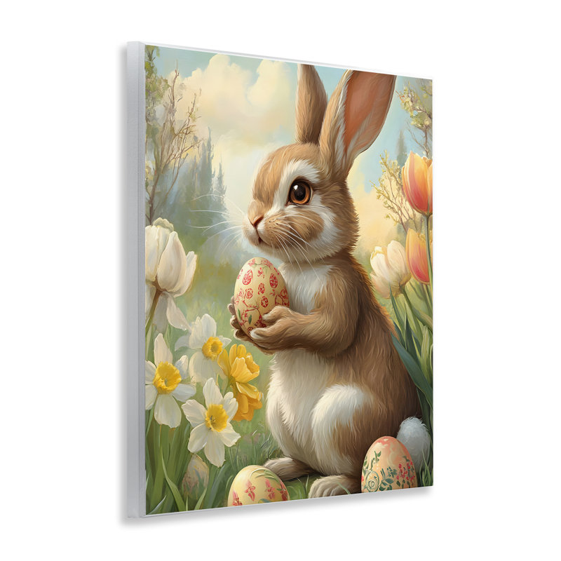 Plaque de lapin de Pâques avec œufs peints, design par Franklyn Gregory
