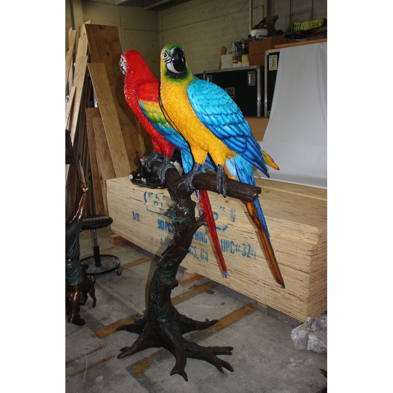 Two Large Parrots on a tree - Bronze Statue -  Size: 43"L x 28"W x 67"H. 