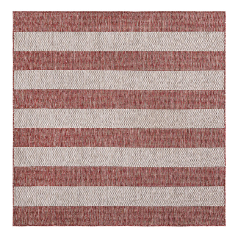 Simkins Striped Red/Gray Indoor / Outdoor Area Rug, Square 5'3"