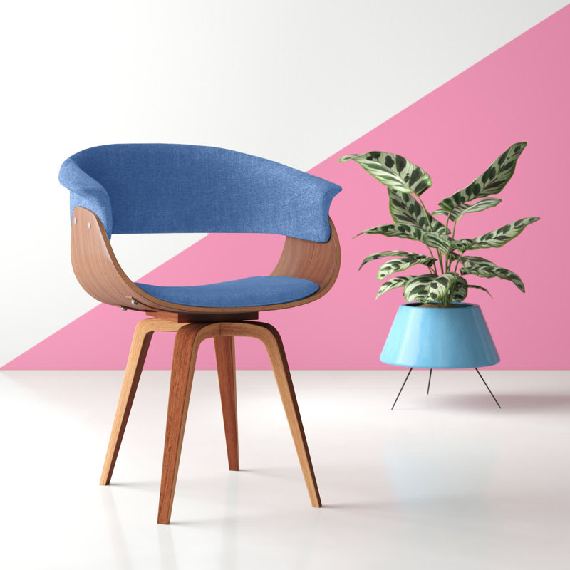 Krystyna Mid-Century Upholstered Dining Chair, Walnut, Blue