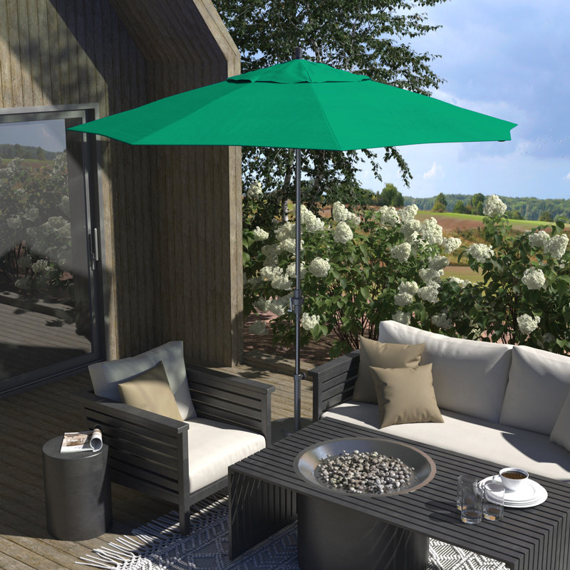 Parasol de patio gris 11 pi avec manivelle en aluminium nervuré Sunbrella Aztec Spectrum, Spectre aztèque Sunbrella®