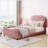 Modern Upholstered Daybed with Classic Stripe Shaped Headboard-1476237346