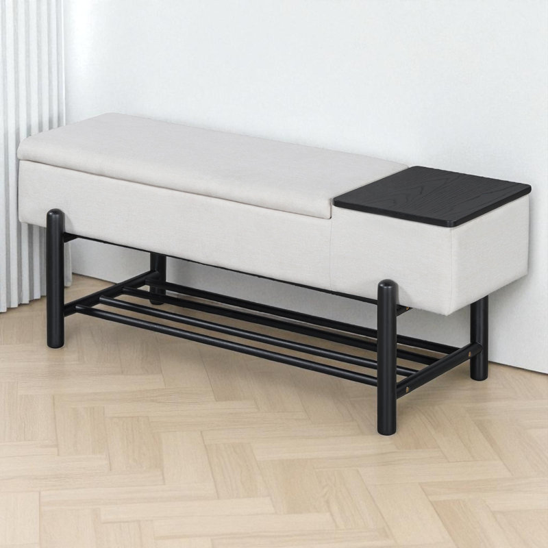 Banc de rangement rembourré, Noir / Beige