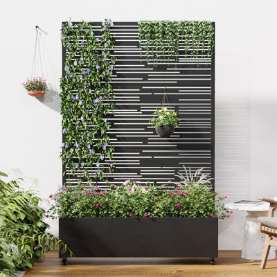 Outdoor Metal Rectangular Individual Planter Box with Trellis for Climbing Plants