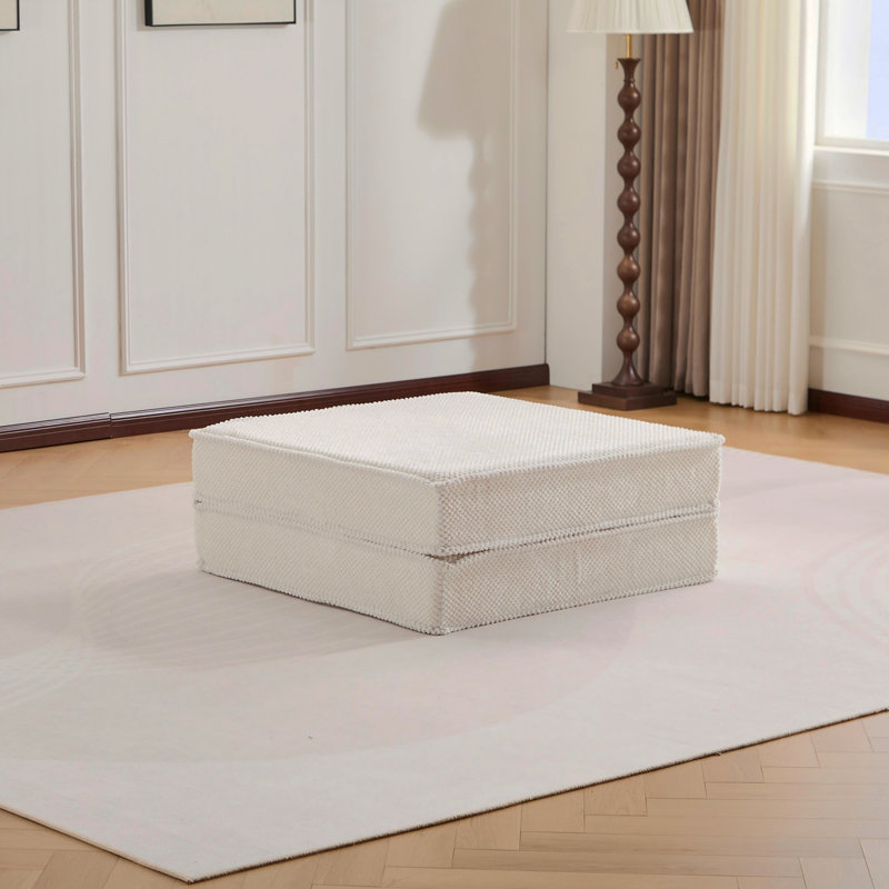 Canapé à compression, canapé convertible au sol, canapé modulaire à désossage modulaire sans assemblage requis, tissu polaire circulaire, 1 repose-pieds, blanc