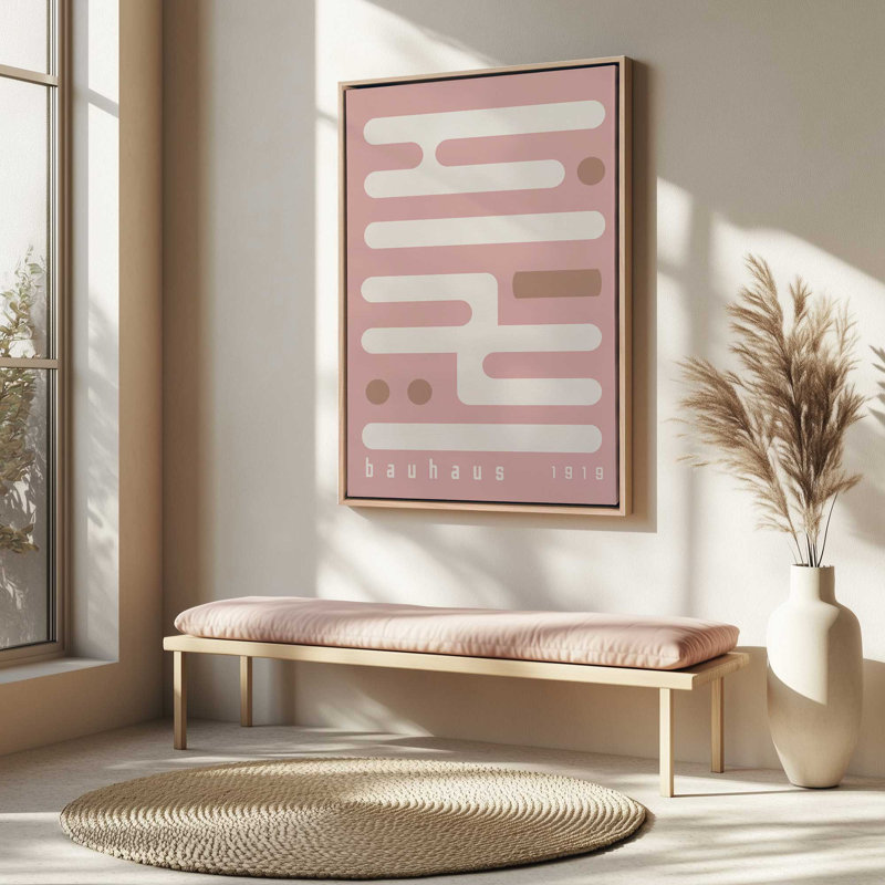 Impression sur toile «Pink Bauhaus Minimalist Circuitry II» , H 18,75 po x l 12,75 po, Noir satiné
