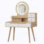 Ensemble de coiffeuse avec 3 miroirs lumineux réglables avec pieds en bois massif, ensemble de coiffeuse avec 4 tiroirs et 3 tablettes ouvertes
