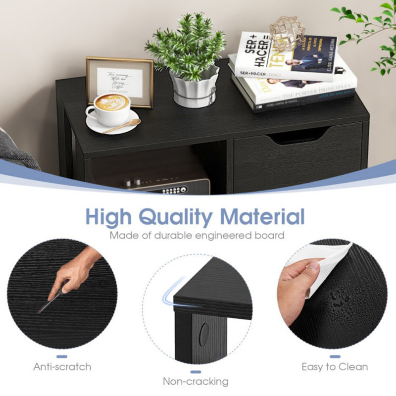 Étagère de rangement à 3 niveaux avec 3 tiroirs et tiroir en bois, Noir