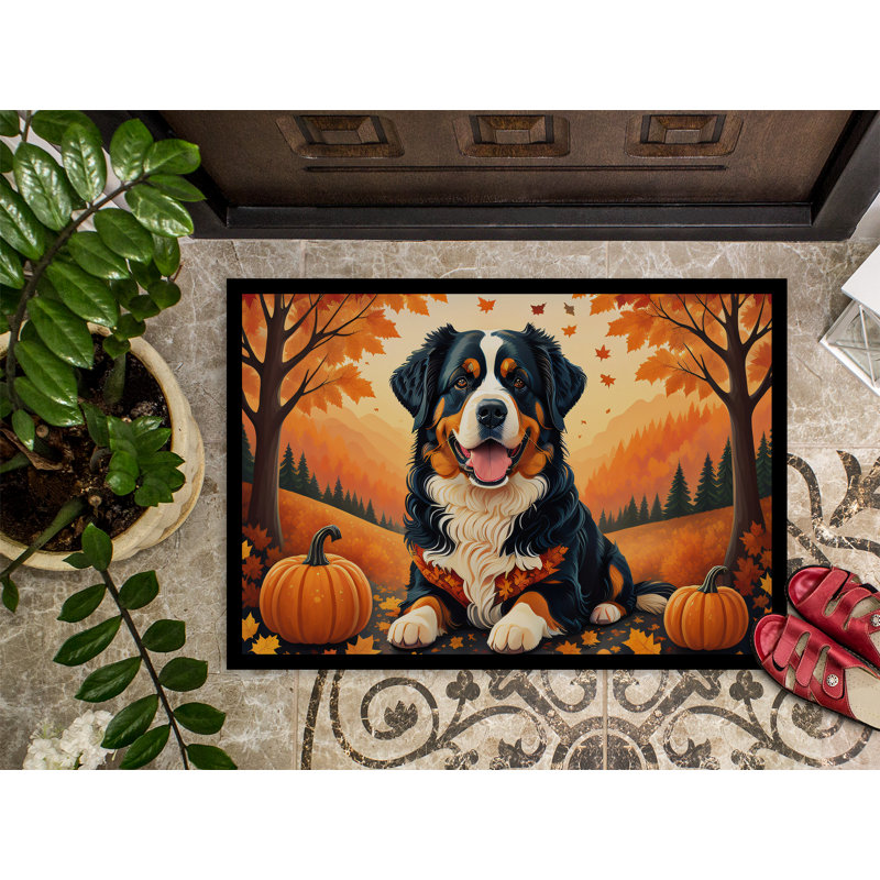 Bernese Mountain Dog Fall Indoor or Outdoor Mat, L 24 po x L 36 po