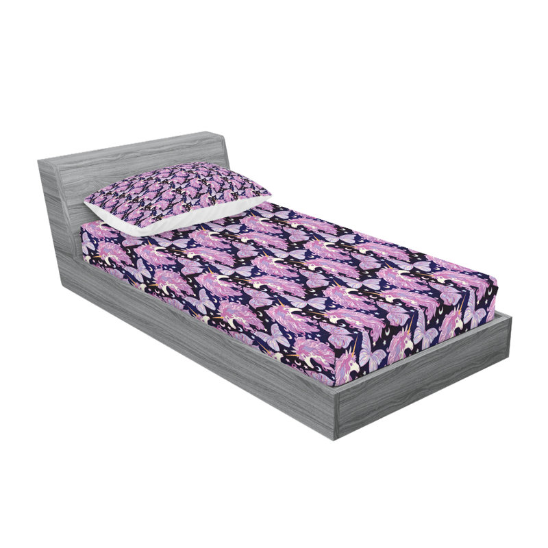 Multicolore ensemble de draps et taies décoratives licorne Ambesonne, Ensemble de draps pour lit simple avec deux taies 