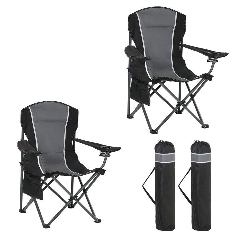 Chaise de camping pliante en X surdimensionnée Clarena, Gris / Noir, Ensemble de 2