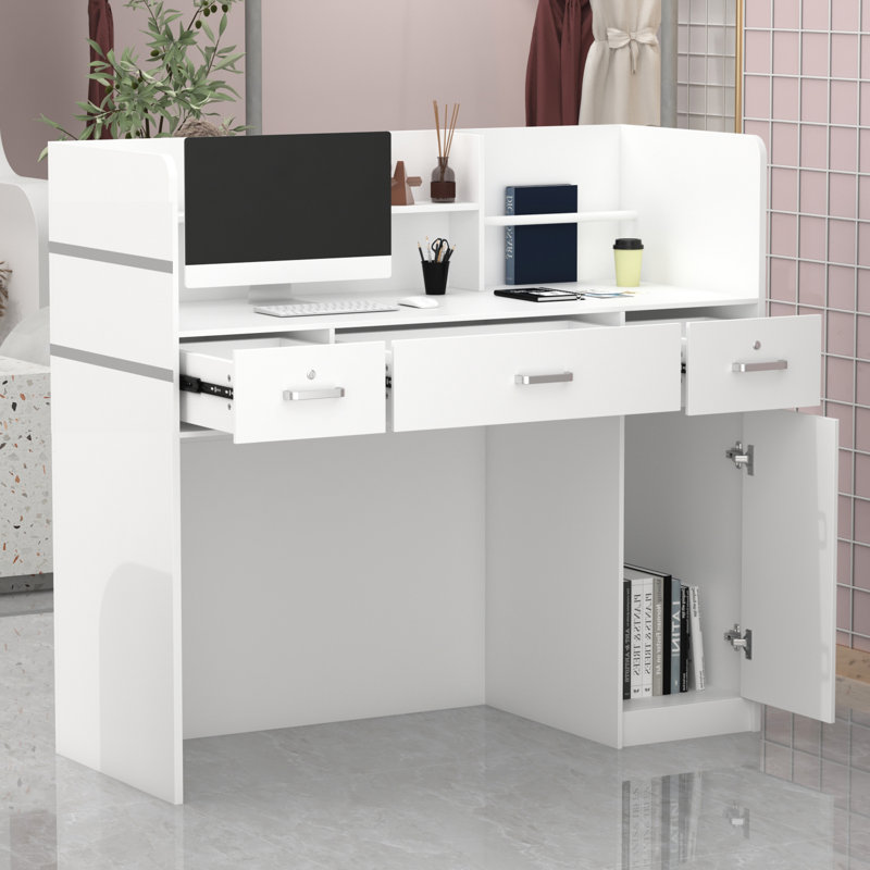 Tyria 2 Person Rectangle Solid + Manufactured Wood Reception Desk with Filing Cabinet, White