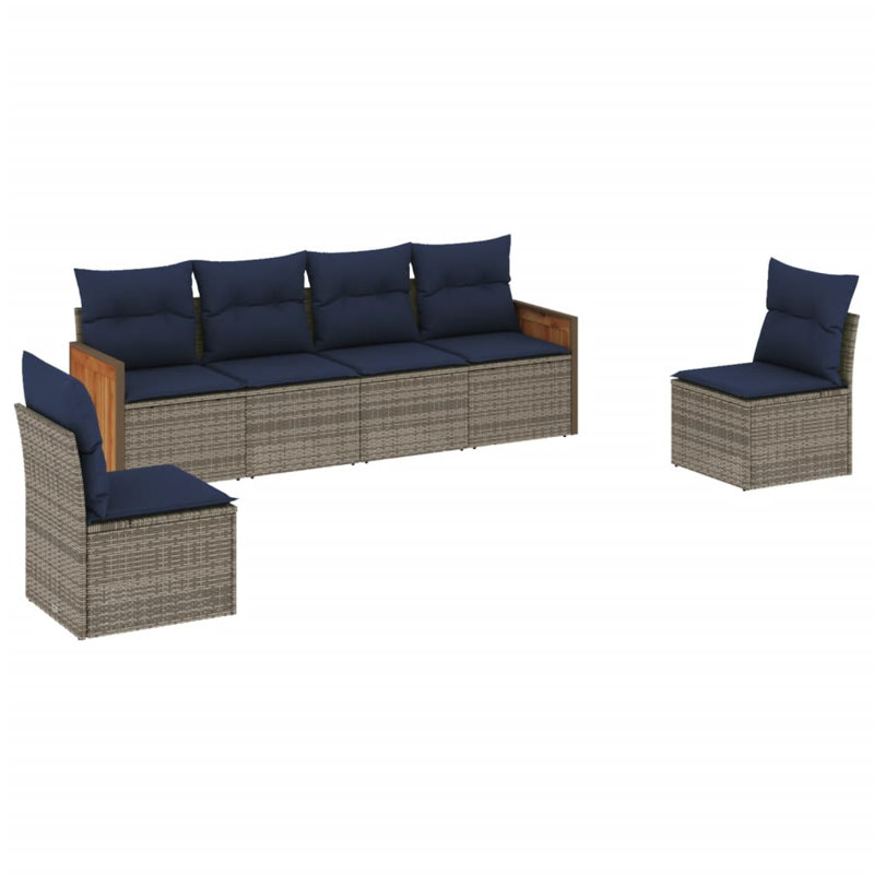 Ensemble de canapé de patio 7 pièces avec coussins en rotin de polyester noir