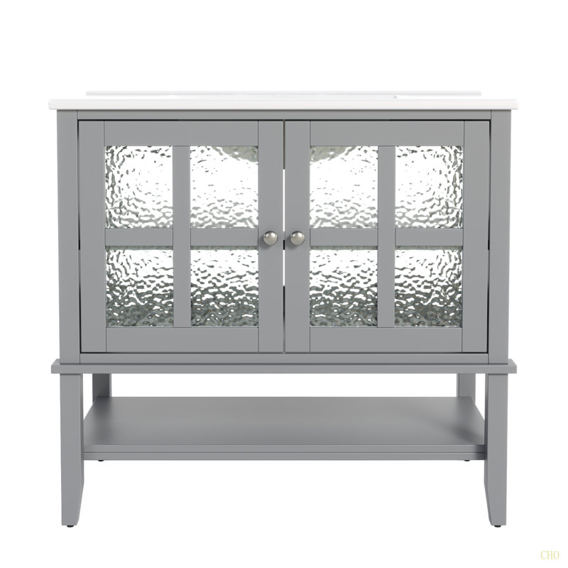 Meuble-lavabo 36 po avec lavabo en céramique, Gris