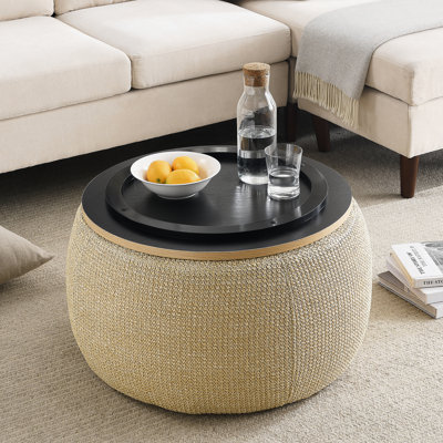 Repose-pieds rond avec rangement, fonction 2 en 1, table de bout et repose-pieds