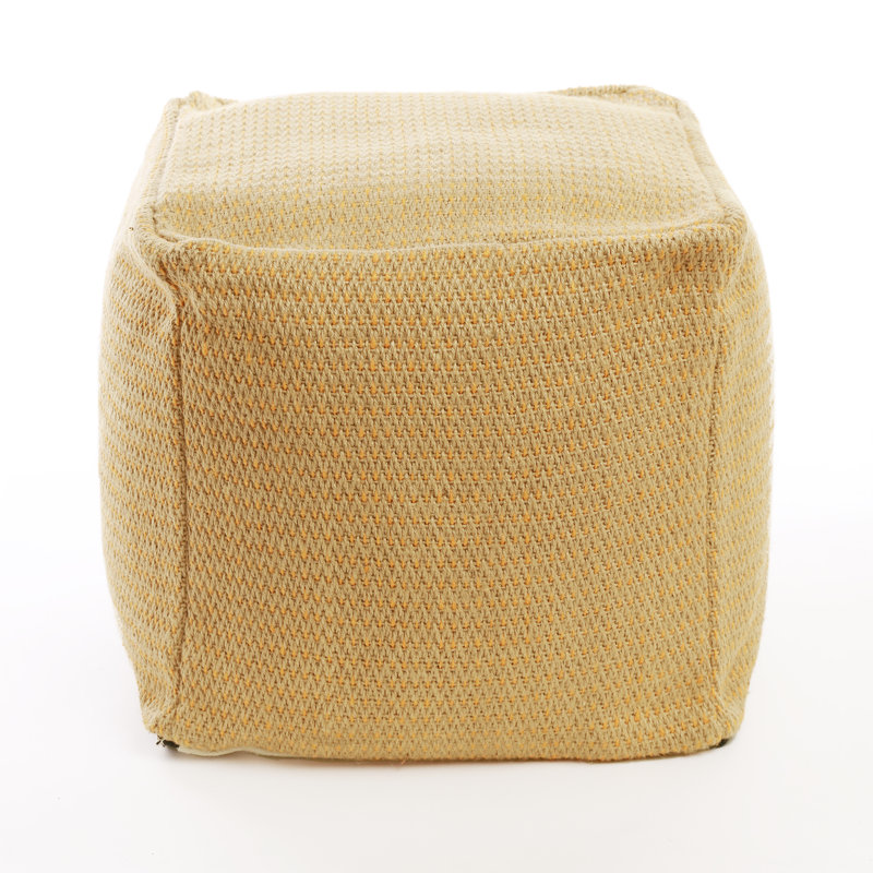 Square Orange Cotton Wool Upholstered Pouf