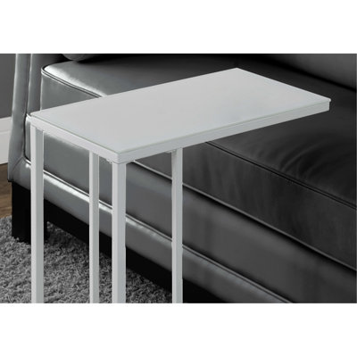 Table à collation moderne avec surface en verre trempé blanc givré et fabrication en métal robuste pour la décoration du salon de la chambre