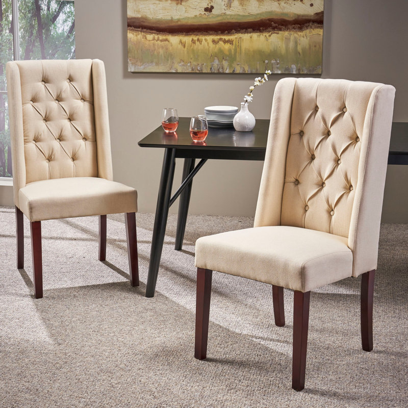 Toshia 1'' H Tufted Upholstered Dining Chair, Beige