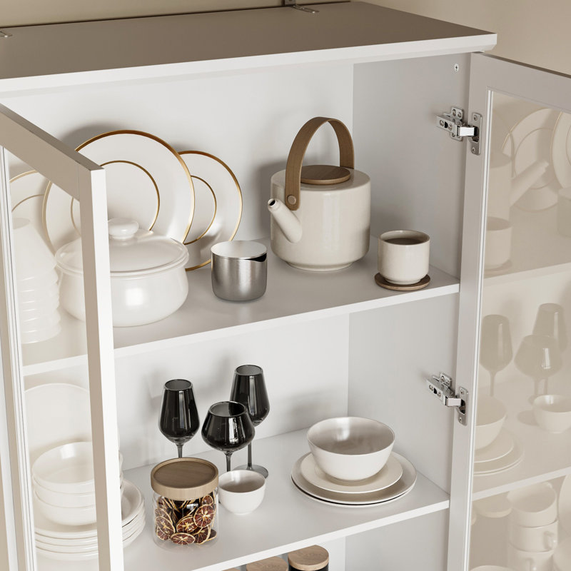 Armoire de salle à manger blanche multifonctionnelle - porte en verre + tiroir + conception anti-déversement