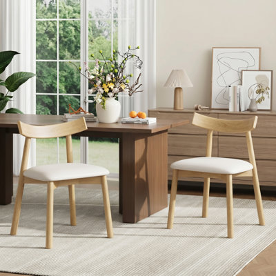 Chaises de salle à manger Mid-Century modernes en bois avec siège en similicuir