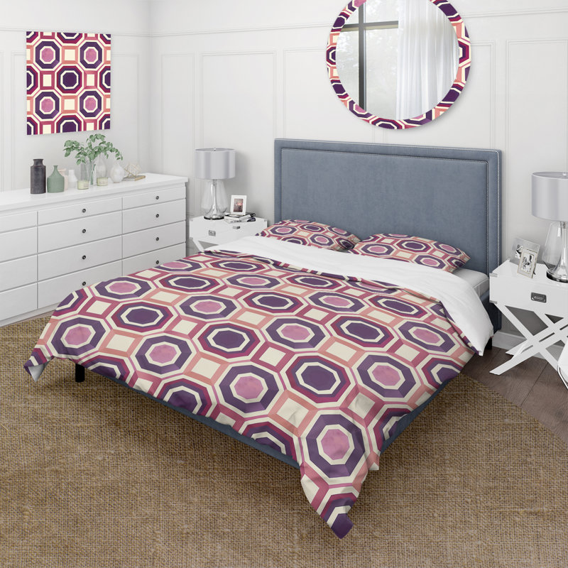 Ensemble de housse de couette Midcentury - mauve rose, Housse de couette très grand + 2 taies décorativ