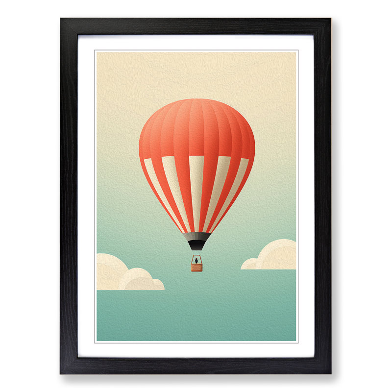 Hot Air Balloon Minimalism No.2 - Single Picture Frame Print on Wood, 34cm H x 25cm W x 2cm D, Black Framed
