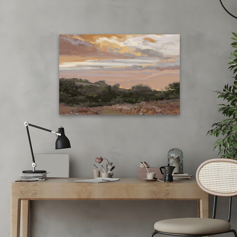 Coucher de soleil en sourdine - Art contemporain de paysage abstrait, H 24 po x l 16 po