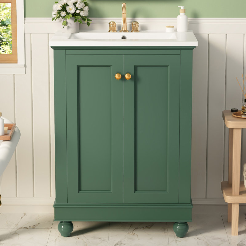 Meuble-lavabo simple 24 po avec comptoir en céramique 24 po, Vert