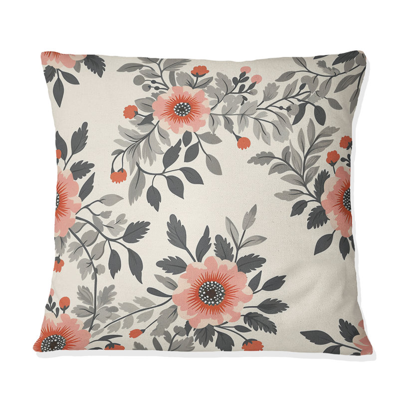 Grey Floral Wreath IV - Traditional Throw Pillow, 18"H x 18"W