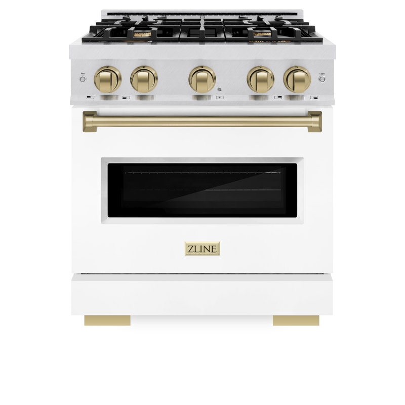 ZLINE Autograph 30" Classic DuraSnow Gas Range w/ White Door & Gold Accents, Champagne Bronze