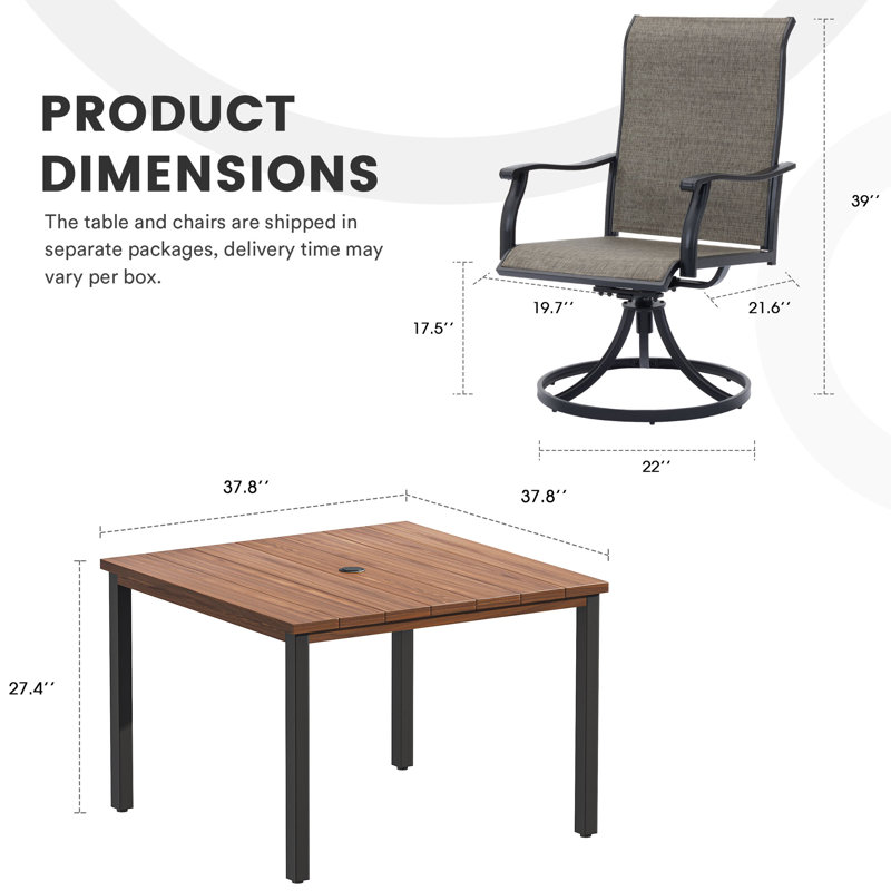 Zarita 4 - Person Patio Dining Set with Square Table, Brush Wood Brown/Black/Beige