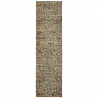 2' X 10' Blue And Beige Geometric Power Loom Runner Rug