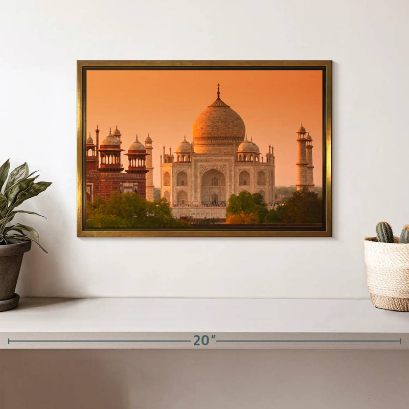 Taj Mahal historique au lever du soleil, 13 po x 9 po, Cadre flottant doré