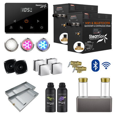 Black Series 21KW Steam Bath Generator With Wireless Remote, BLUETOOTH, WIFI, And Dual Aroma Pump In Polished Chrome