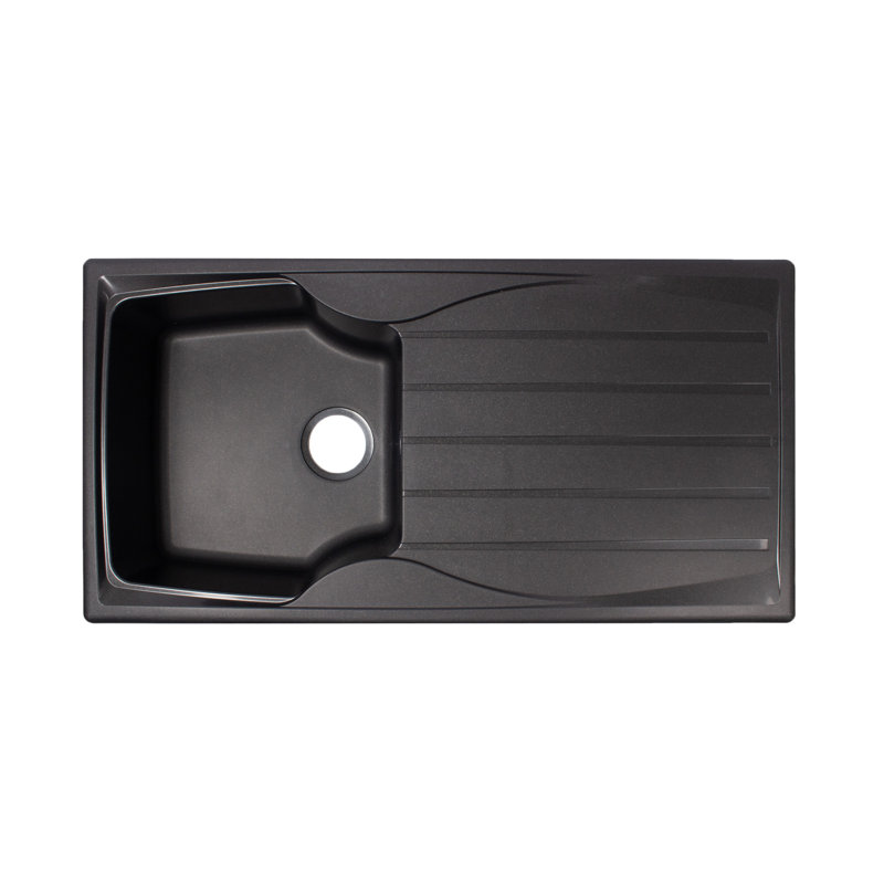 Belfry Kitchen Dubish 19.6mm W Single Bowl Fibreglass Drop-In Kitchen Sink, Black