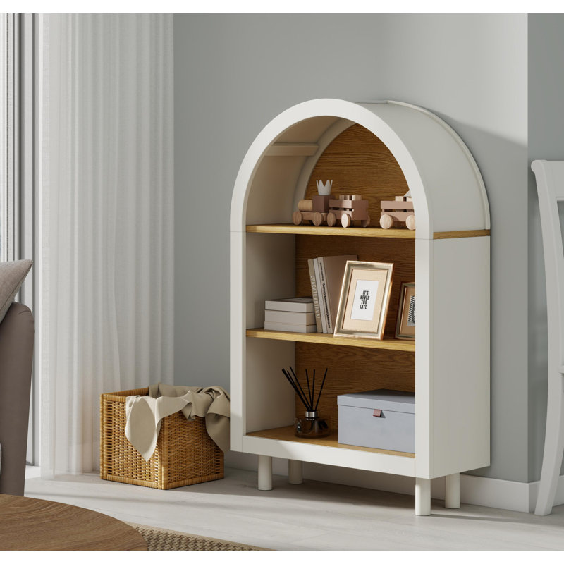 Petite bibliothèque arquée, armoire de rangement arquée, bibliothèque supérieure arquée moderne en bois avec 3 tablettes