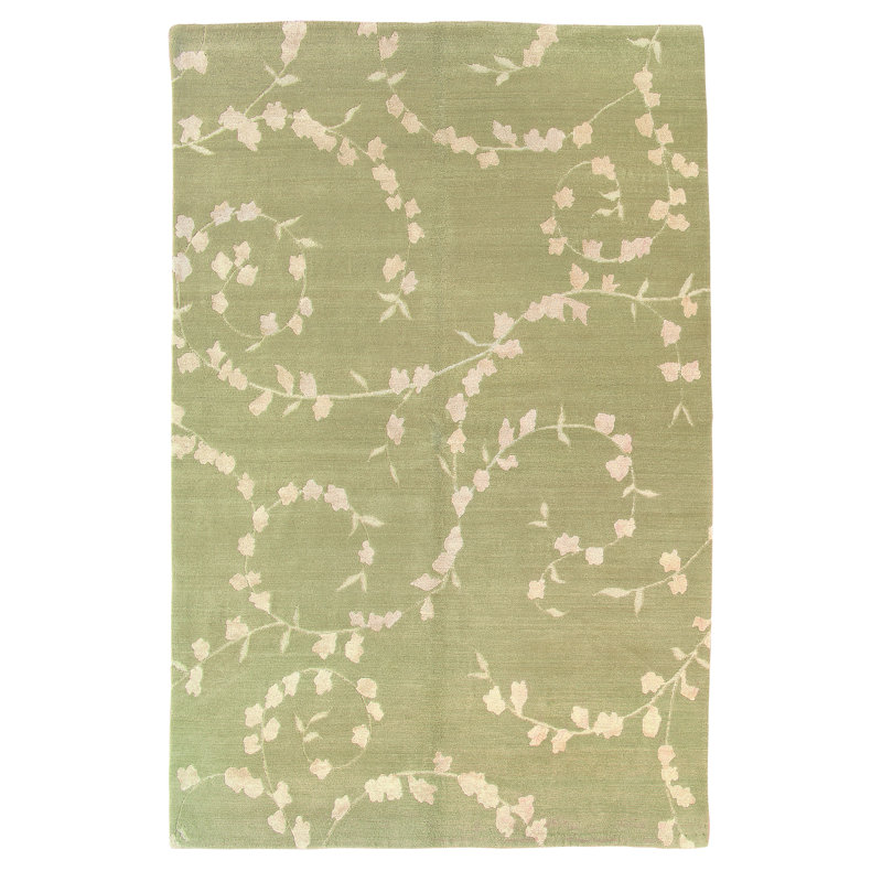 Floral Area Rug in Beige/Green/White, Rectangle 3' x 5'