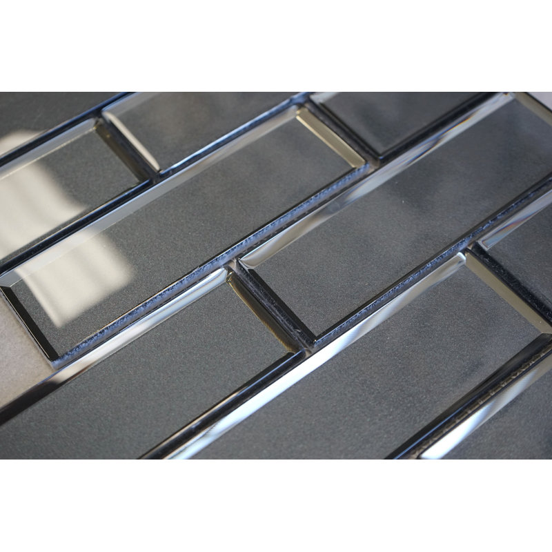 2" x 6" Glass Brick Joint Mosaic Tile, Dark Gray