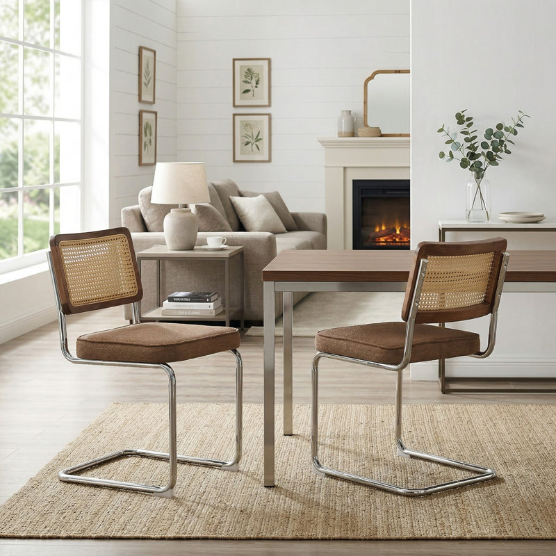 Ensemble de 2 chaises de salle à manger de style moderne Mid-Century rembourrées en velours, Lin café