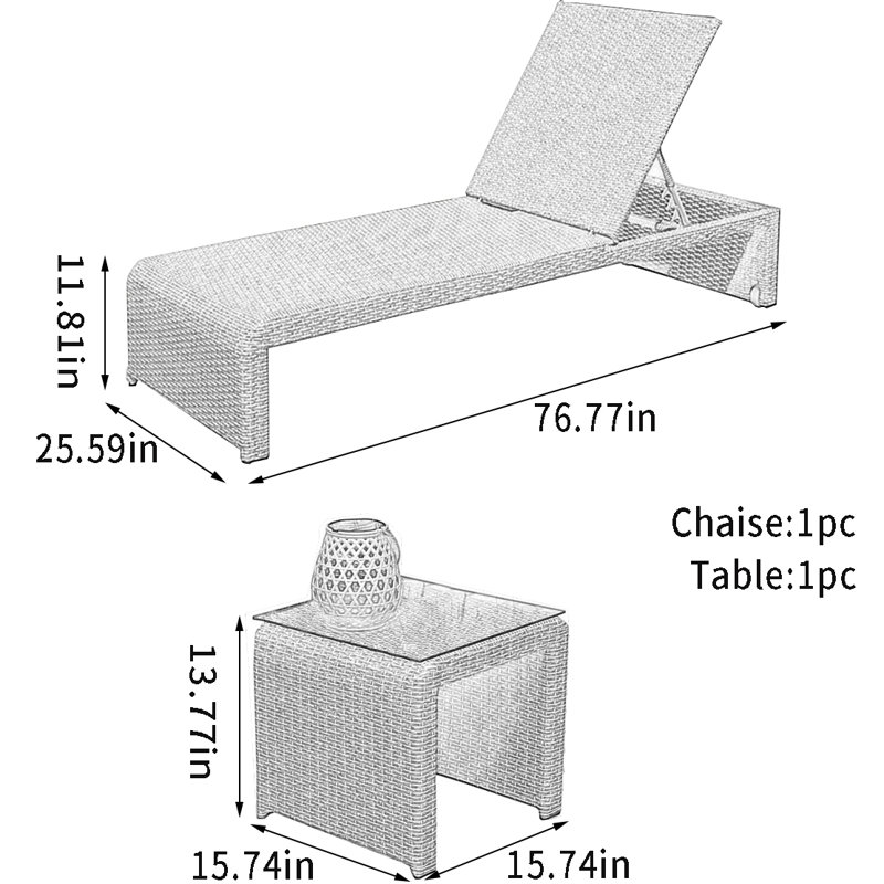 Adjustable Outdoor Lounge Chair Outdoor Wicker Chaise Lounge Set with Table
