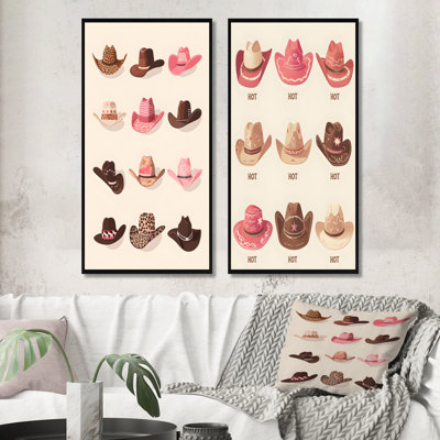 Pink And Brown Assorted Cowboy Hats I - Cowgirls Wall Art 2 Pieces Set