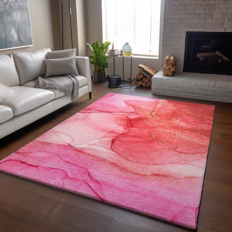 Premium Machine Washable Cerrito AMF507 Pink Rug, Rectangle 9' x 12'