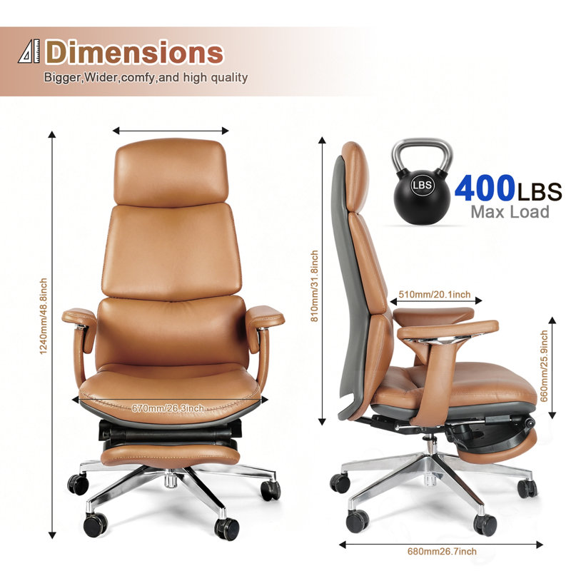 Chaise de bureau rotative réglable avec repose-pieds, Brun, Brun