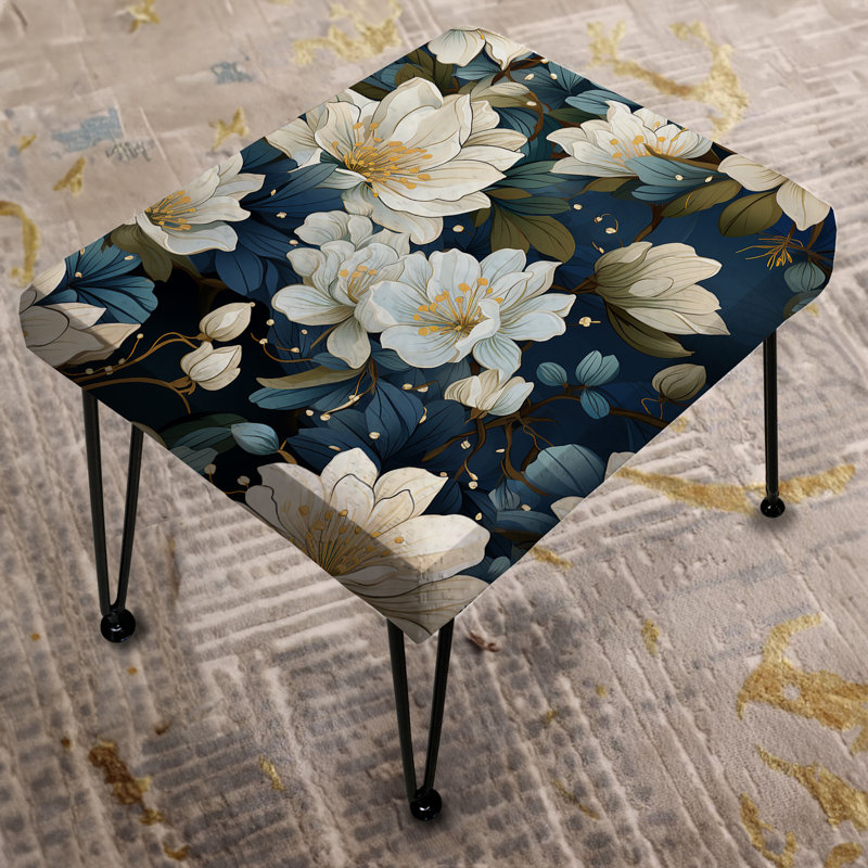 Blanc et bleu jardin de pivoines tranquilles - repose-pieds rectangulaire botanique