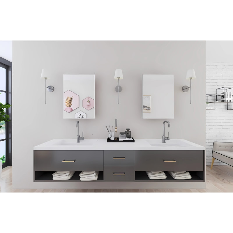 YU-Toronto-90MO 81.5" Double Bathroom Vanity Base, Ready to Install, Crystal Slate