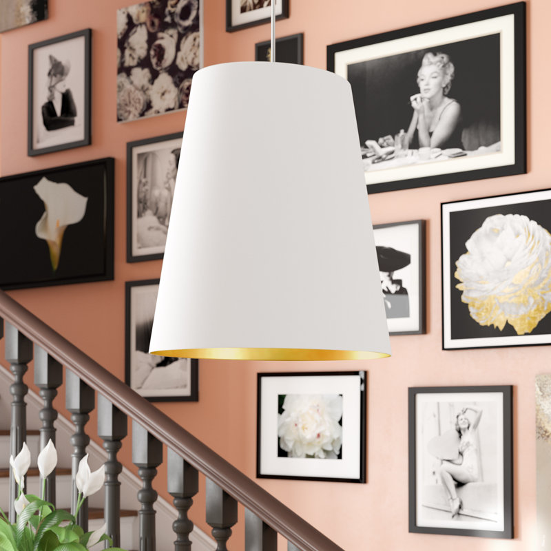 Luminaire suspendu très grand tambour 1 lumière, H 20 po x l 20 po x P 16 po, Blanc sur or
