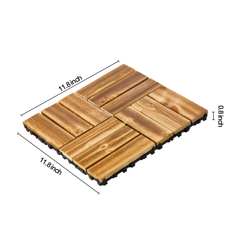 Ensemble de 10 tuiles de terrasse en bois massif pin pin camphre 12 "x 12" pour porche